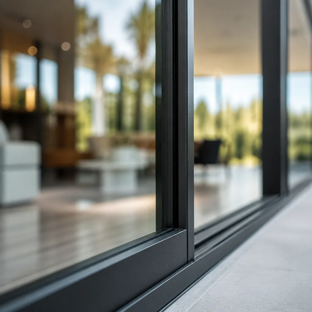 Modern black sliding glass door frame installation for home renovation