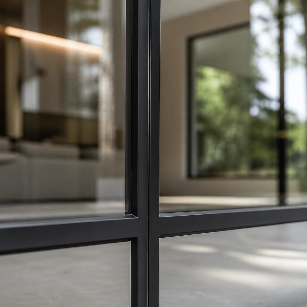 Modern black framed glass door replacement for luxury residential interiors